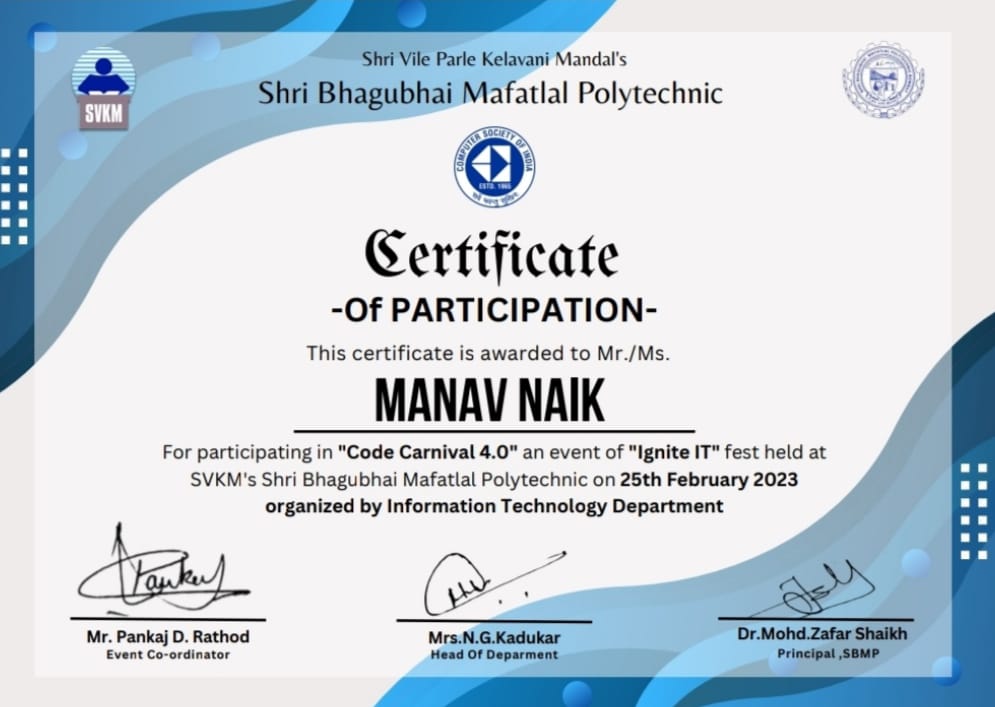 Code Carnival 4.0 Certificate